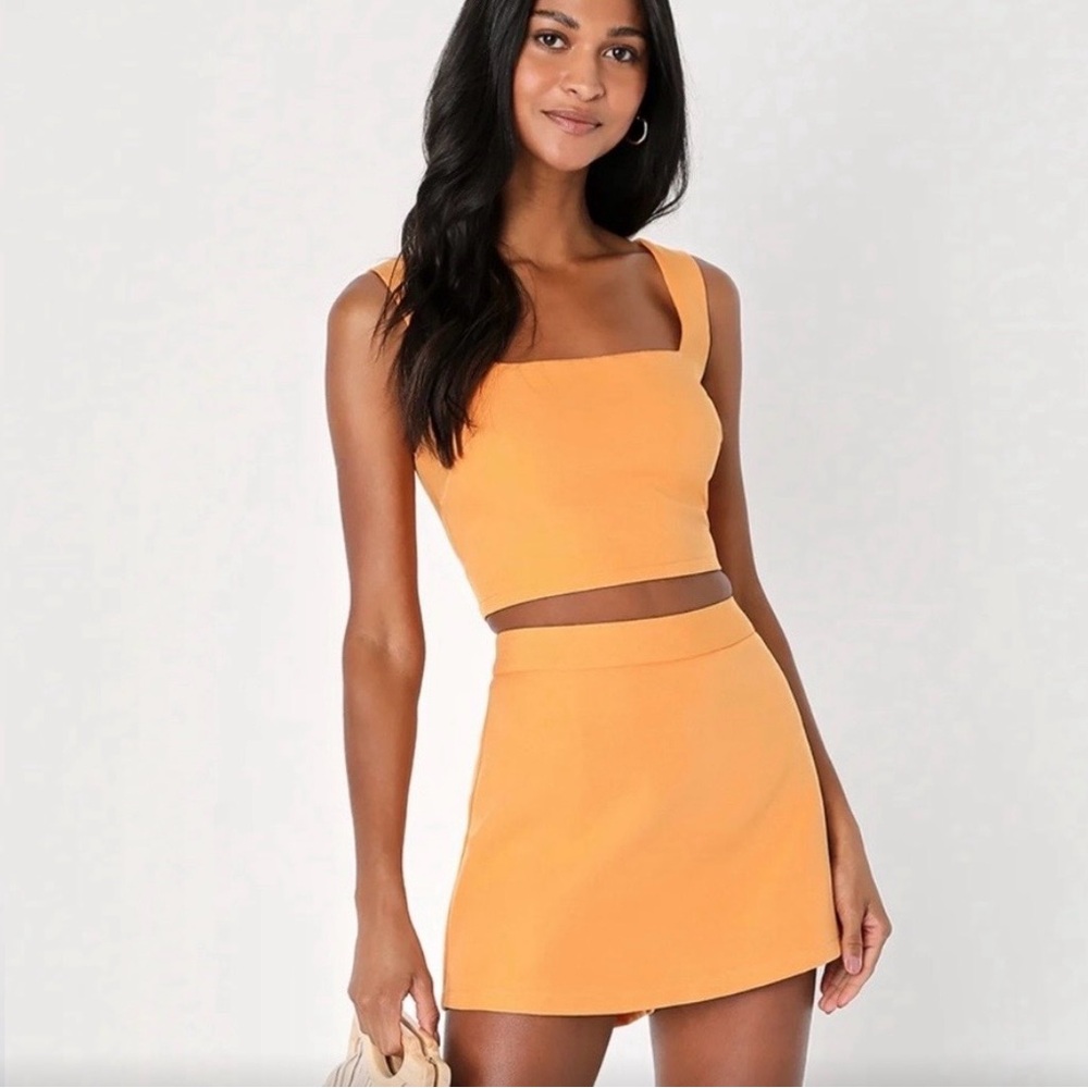Lulu's Orange Square-Neck Crop Jumpsuit Romper